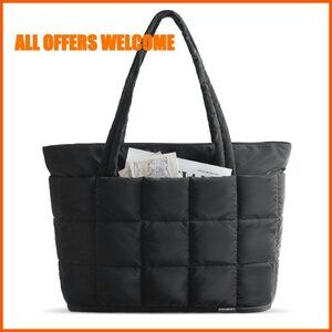 Expandable Quilted Tote Bag, Puffer Work Handbag, Travel Gym Carry On